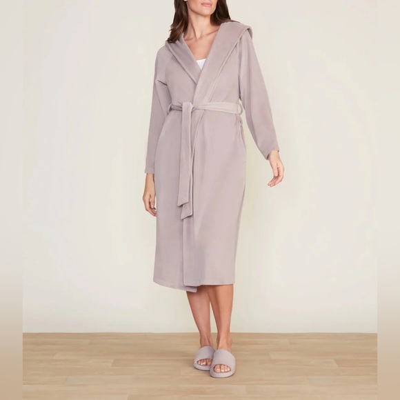 Barefoot Dreams Luxechic Hooded Robe - M/L - taupe luxury soft unisex cozy - Picture 2 of 14